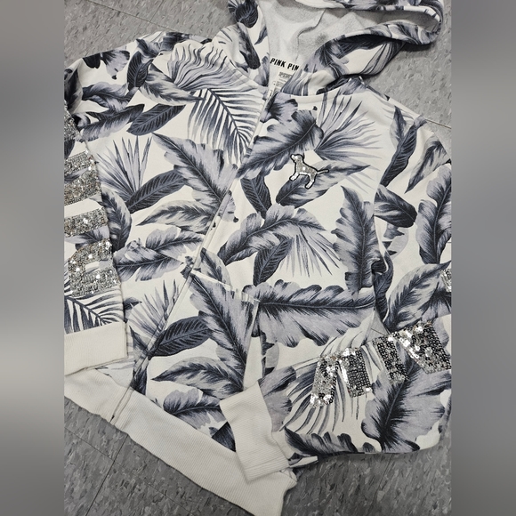 Vs pink large sequin bling palm full zip jacket - Picture 2 of 6